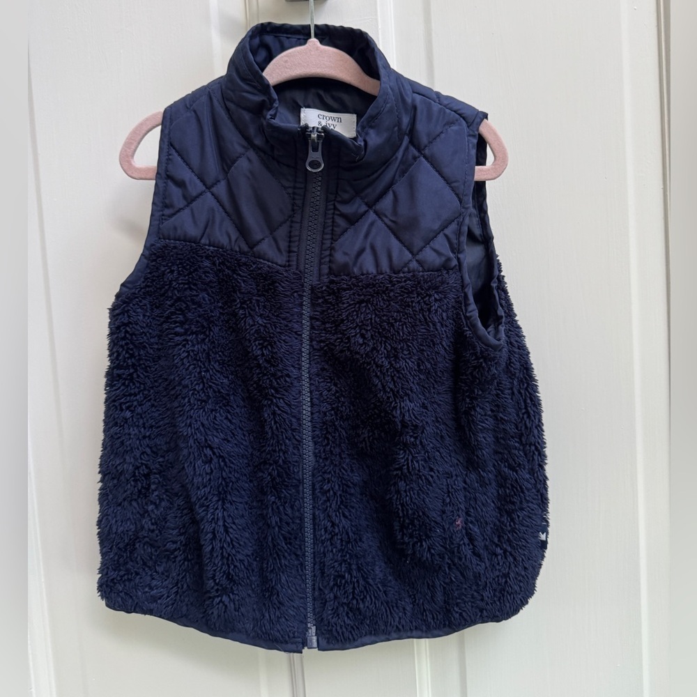 Crown & Ivy Kids 3T Girls Boys Navy Blue Kids Warm Faux Fur Zip Up Vest
